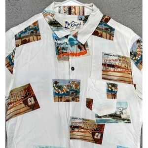Aeropostale Shirt Adult Small The Resort‎ White Post Card Print Button Up Mens